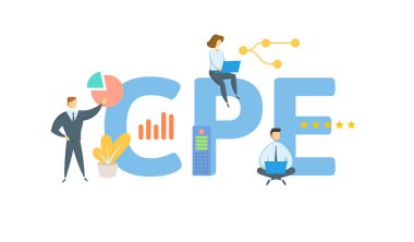 CPE, Mesleki Eğitime Devam. Anahtar kelime, insanlar ve ikonlar ile kavram. Düz vektör çizimi. Beyazda izole edilmiş.