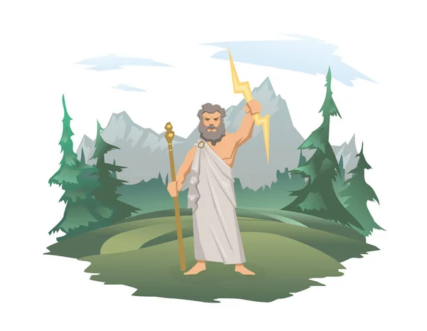 Zeus, el Padre de los Dioses y los hombres, antiguo dios griego del cielo. Mitología de la Antigua Grecia. Ilustración vectorial aislada en blanco. — Vector de stock