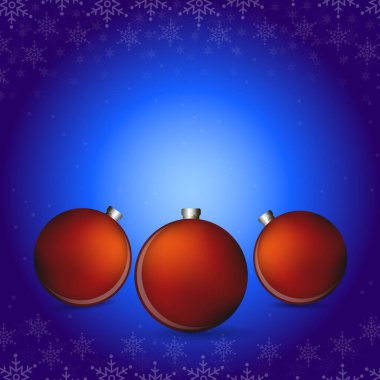 Mutlu Noeller ve kırmızı Noel oyuncağıyla yeni yıl mavi arka planı. Vektör illüstrasyonu