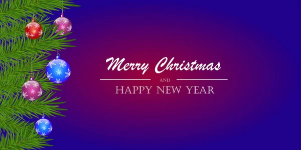 Veselé Vánoce Šťastný Nový Rok Pozadí Vánoční Stromeček Větve Novoroční — Stockový vektor