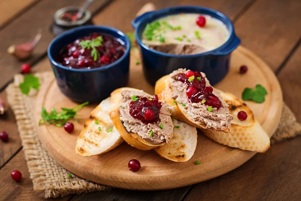 Chicken liver pate with cranberry sauce — Stock Photo, Image