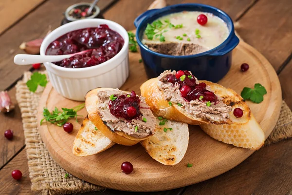 Chicken liver pate with cranberry sauce — Stock Photo, Image