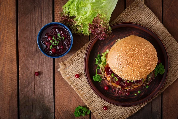 Hamburger a burger szaftos pulykát — Stock Fotó