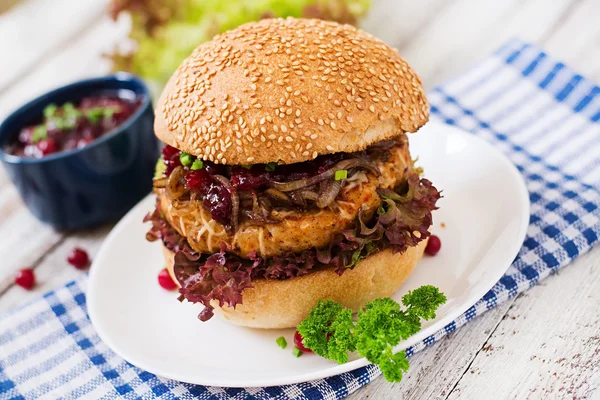 Hamburger a burger szaftos pulykát — Stock Fotó