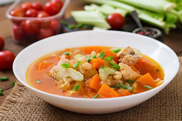 Sopa de frango de tomate com abóbora — Fotografia de Stock