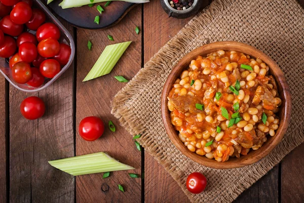 Fagioli bianchi al vapore con carne — Foto Stock