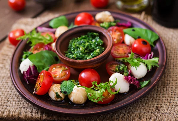 Caprese salatası domates ve Fesleğenli mozzarella — Stok fotoğraf