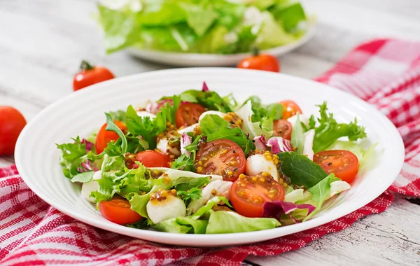 Dietary salad with tomatoes, mozzarella lettuce — Stock Photo, Image