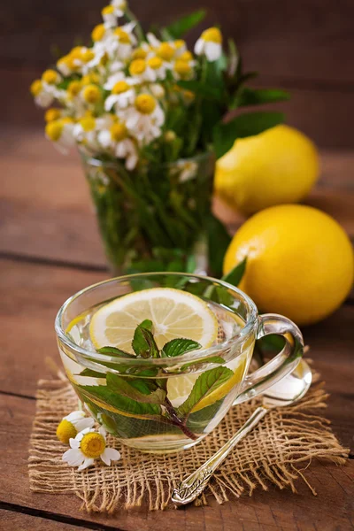 Kamomillte med citron och mynta — Stockfoto