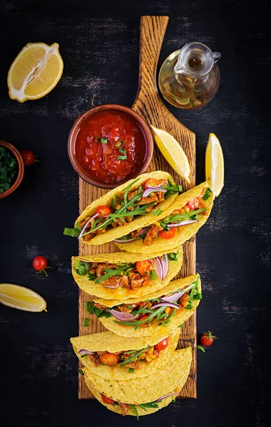 Taco Tacos Mexicains Avec Viande Bœuf Maïs Salsa Cuisine Mexicaine — Photo