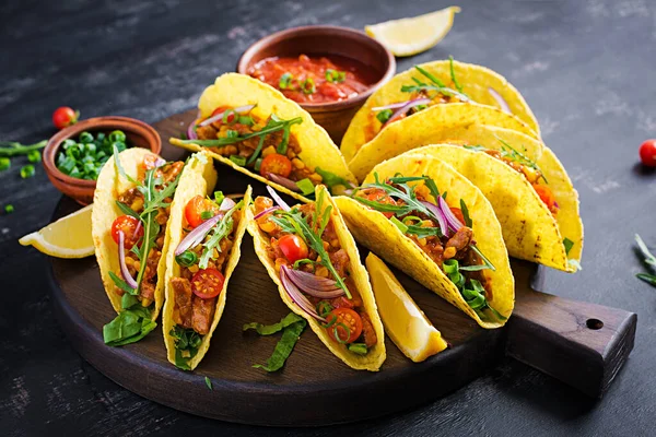 Taco Mexican Tacos Beef Meat Corn Salsa Mexican Cuisine Copy — Stock Photo, Image