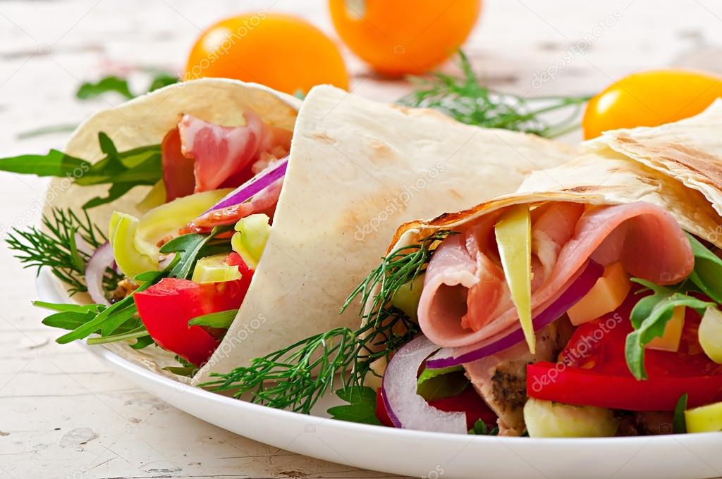 Fresh tortilla wraps with meat