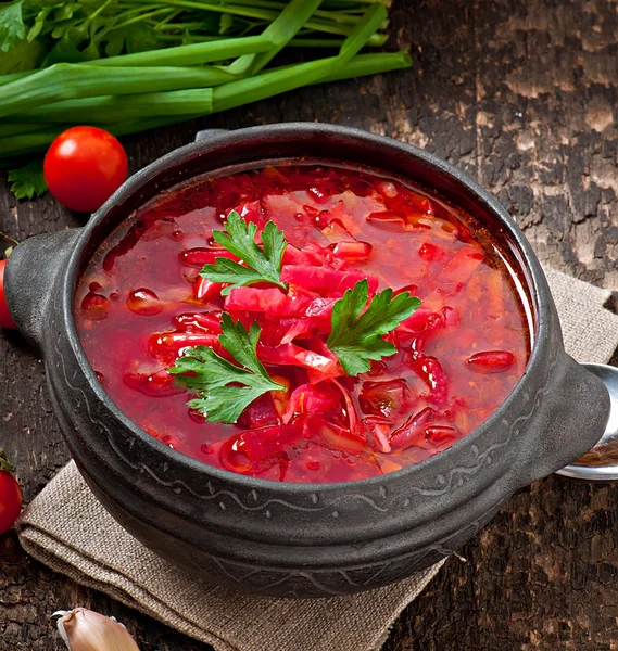 Traditionele Oekraïense plantaardige borsch — Stockfoto