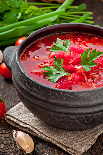 Традиционный украинский овощной борщ
