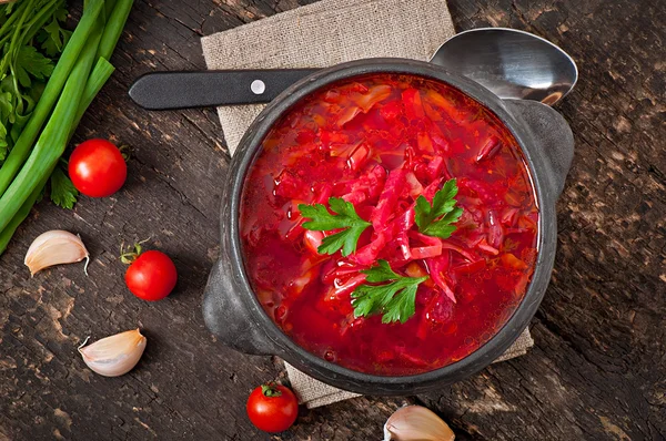 Traditional Ukrainian vegetable borsch — Stock Photo, Image