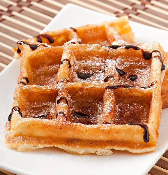 Waffles with chocolate — Stock Photo, Image