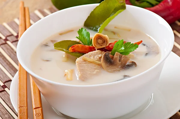 Thai soup with chicken and mushrooms — Stock Image Thai soup with chicken and mushrooms Royalty Free Stock Photos