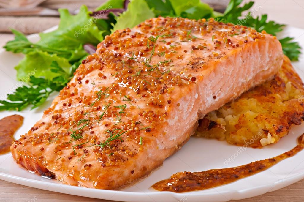 Baked salmon with potato gratin Stock Photo by ©timolina 56791815