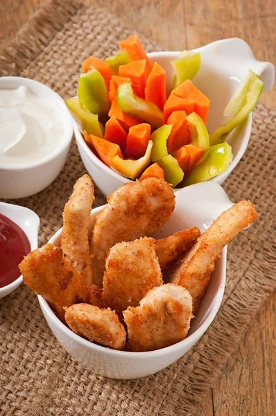 Chicken nuggets with sauces — Stock Photo, Image