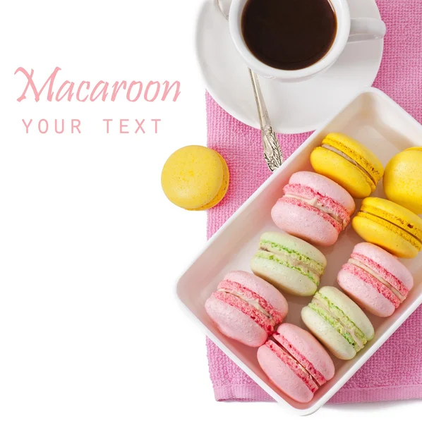 Colorful macaroons and coffee — Stock Photo, Image