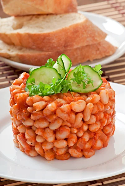 Feijão assado com molho de tomate — Fotografia de Stock