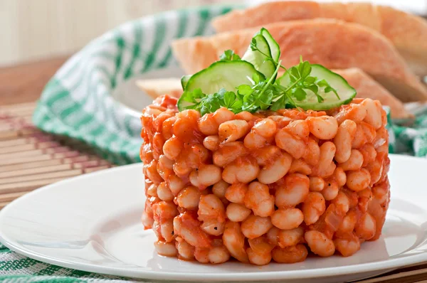 Feijão assado com molho de tomate — Fotografia de Stock