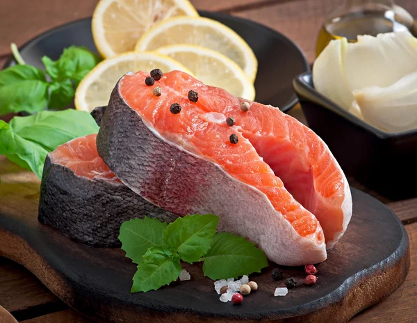 Fresh and raw steaks trout — Stock Photo, Image