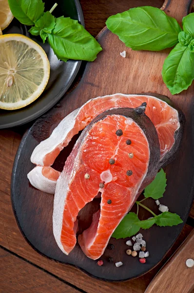 Fresh and raw steaks trout — Stock Photo, Image