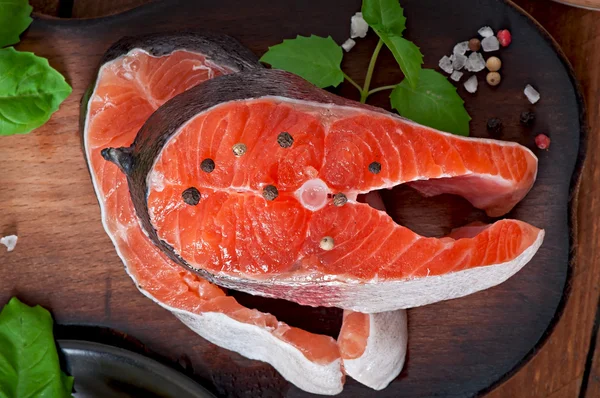 Fresh and raw steaks trout — Stock Photo, Image