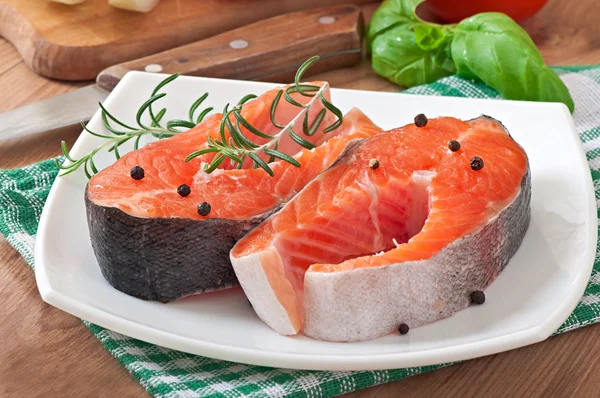 Fresh and raw steaks trout — Stock Photo, Image