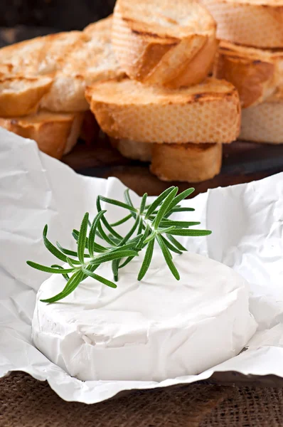 Queso Camembert y una ramita de romero — Foto de Stock