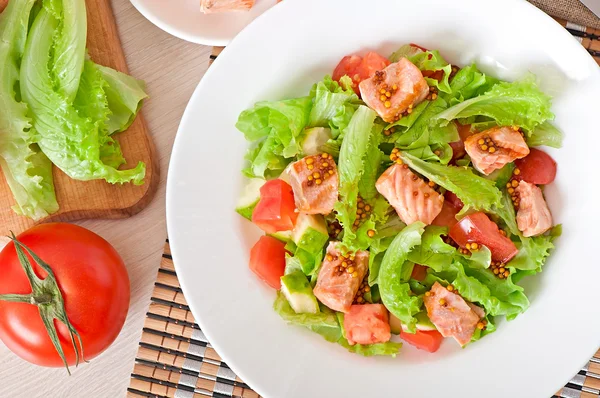 Salada de verduras com salmão — Fotografia de Stock
