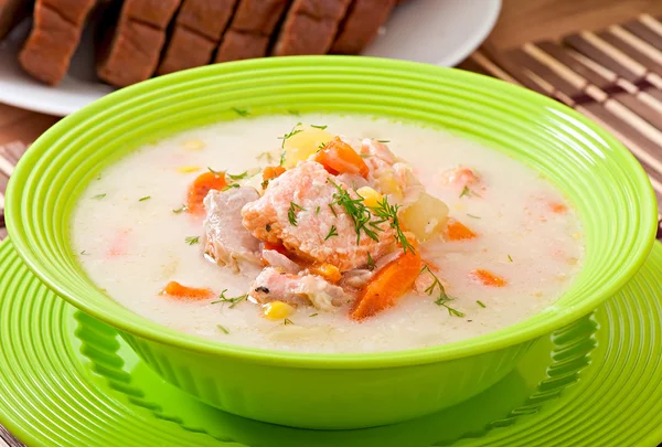 Finnish creamy soup with salmon — Stock Image Finnish creamy soup with salmon Stock Photo