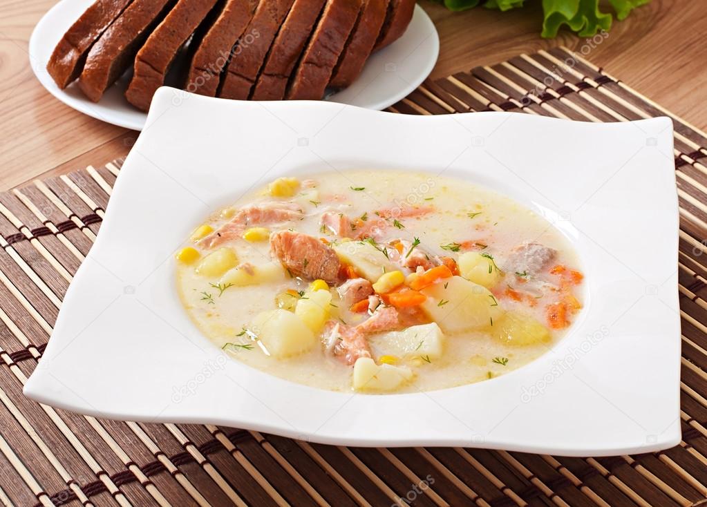 Finnish creamy soup with salmon