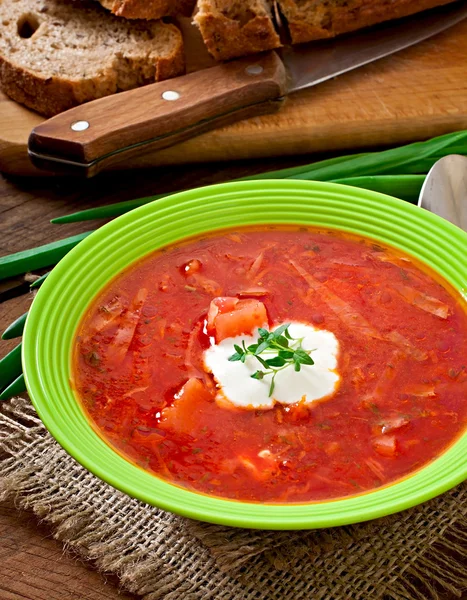 Traditional Ukrainian vegetable borsch soup — Stock Photo, Image