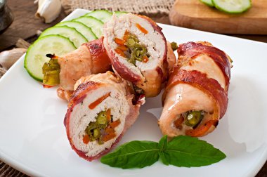 Delicious chicken rolls stuffed with green beans clipart