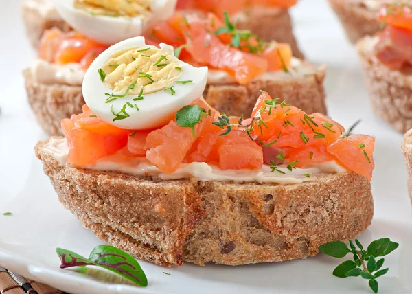 Appetizing sandwich with salmon — Stock Photo, Image