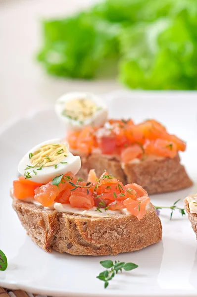 Sandwich apetitoso con salmón — Foto de Stock