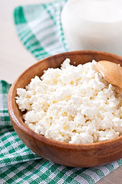 Cottage cheese with milk — Stock Photo, Image