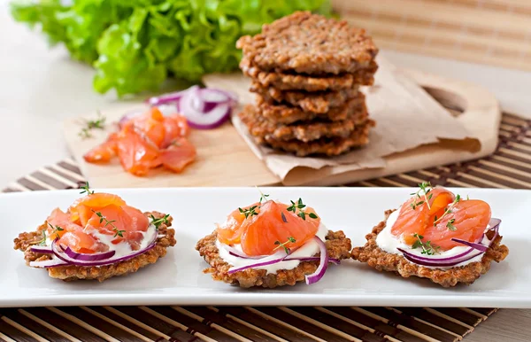 Buckwheat pancakes with salted salmon — Stock Image Buckwheat pancakes with salted salmon Royalty Free Stock Photos