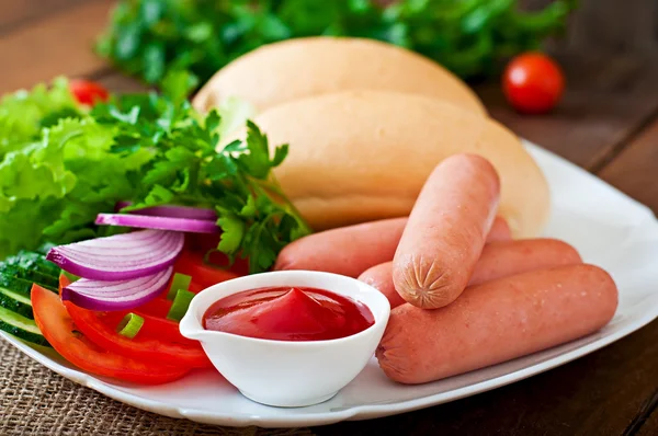 Ingredienti per la preparazione di hot dog — Foto Stock