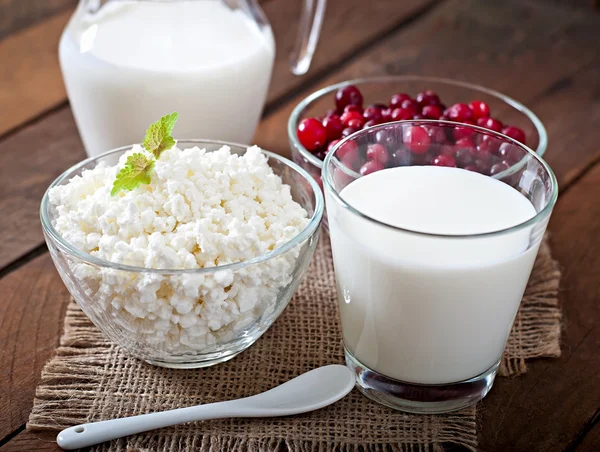 Queso, leche y arándanos — Foto de Stock