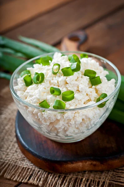Useful cottage cheese with chives — Stock Photo, Image
