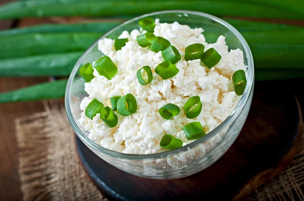 Useful cottage cheese with chives — Stock Photo, Image