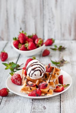 çilek ve dondurma waffle