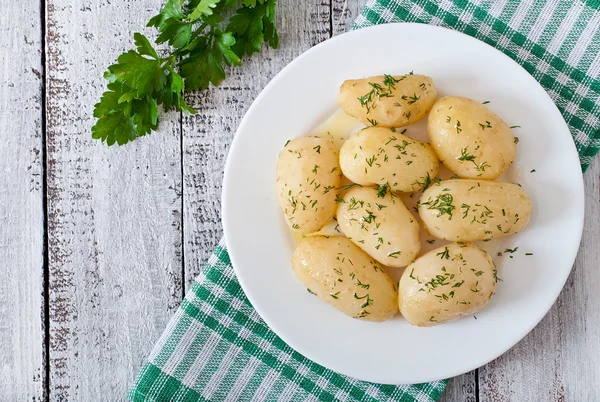 Nová vařené brambory s petrželkou — Stock fotografie