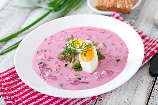 Холодный свекольный суп на йогурте — стоковое фото