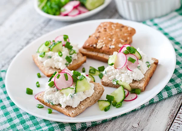 Sandvișuri cu brânză de vaci și legume — Fotografie, imagine de stoc