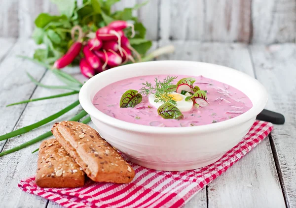 Cold beet soup on yogurt — Stock Image Cold beet soup on yogurt Stock Image