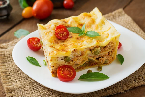 Lasagna with minced meat — Stock Photo, Image